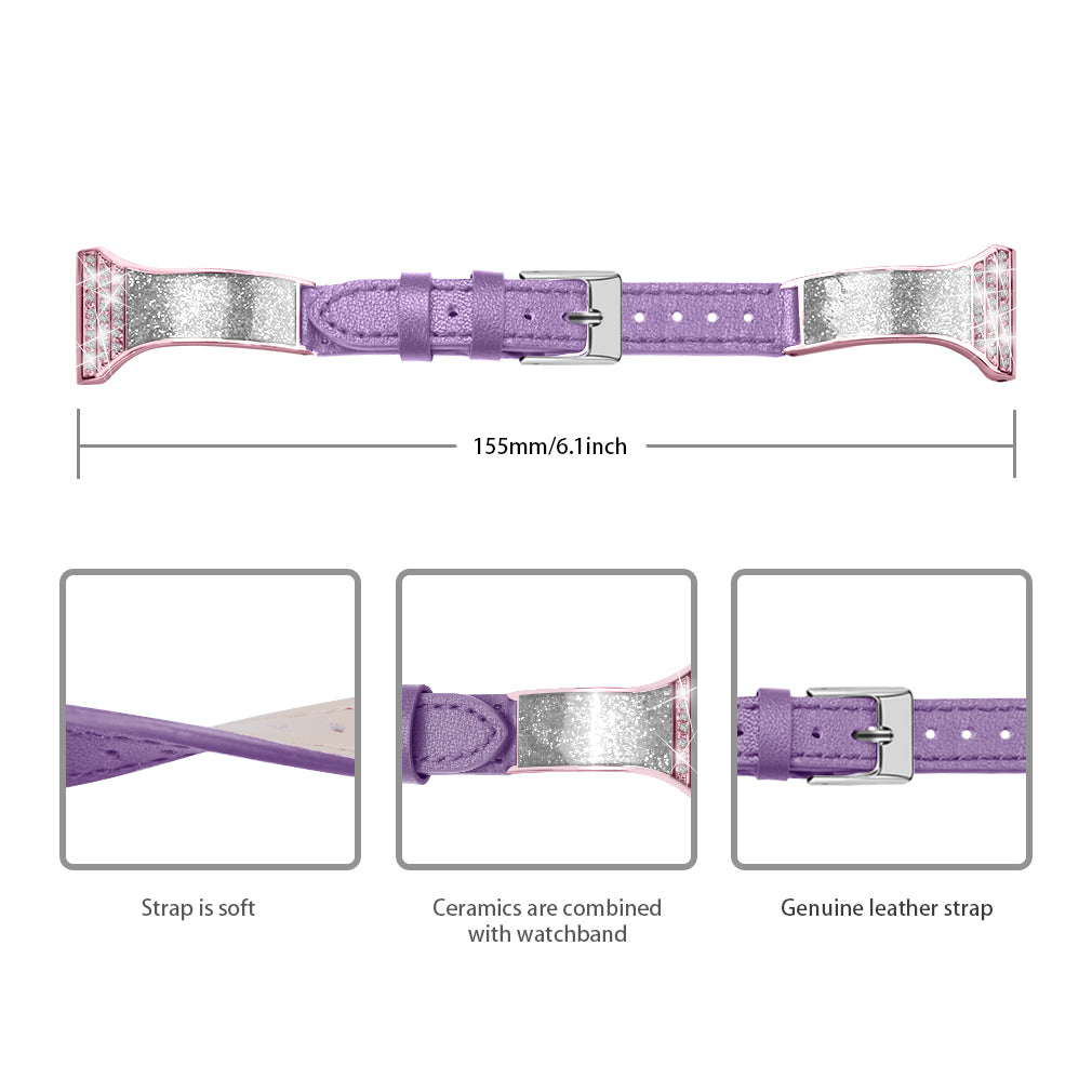 Stylish Rhinestones Decor Ceramic+Cowhide Leather Watch Strap for Fossil Gen 5 Garlyle HR Stylish Rhinestones Decor Ceramic+Cowhide Leather Watch Strap for Fossil Gen 5 Garlyle HR